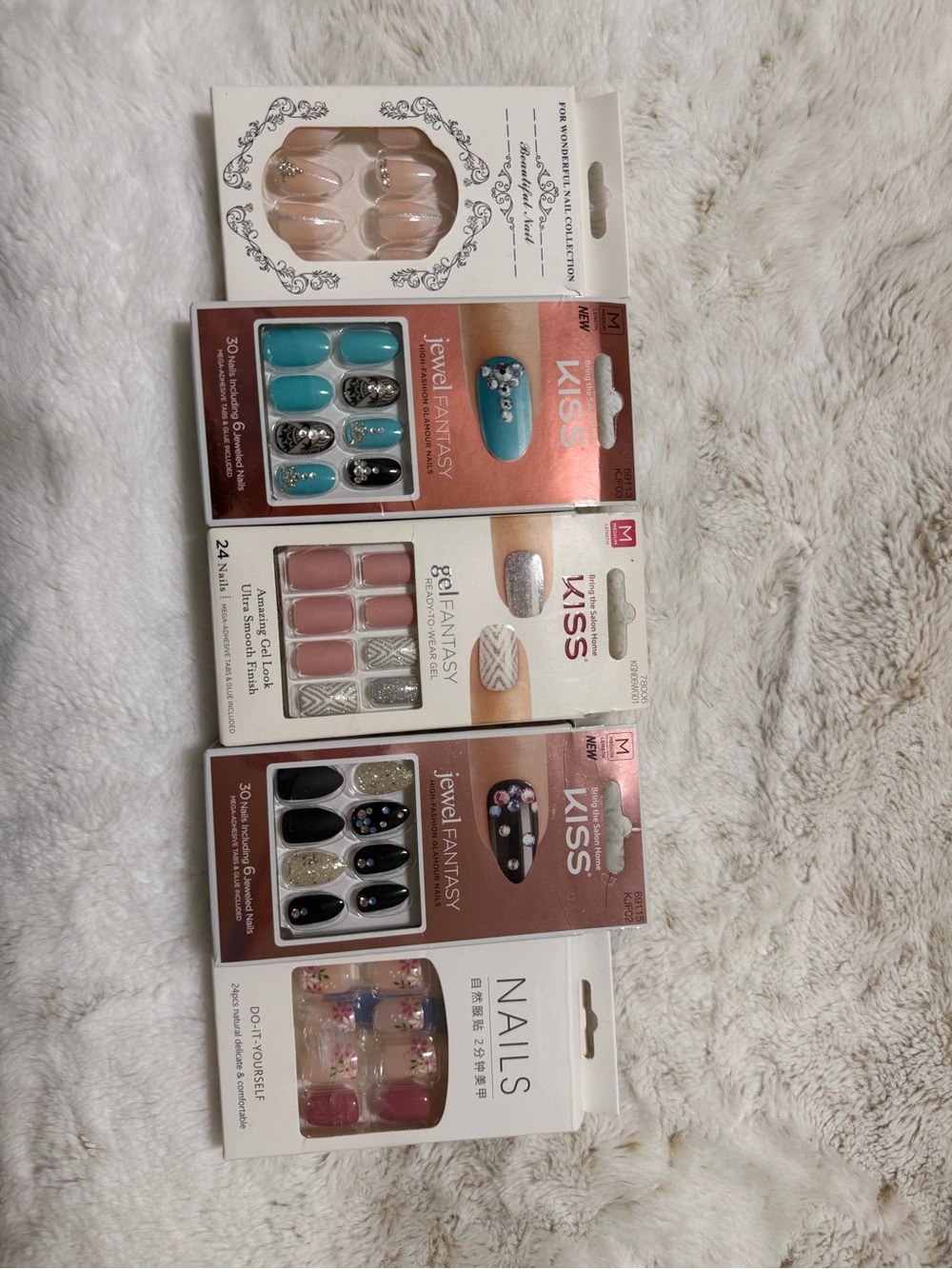 Kiss Assorted Press on Nail Bundle - Teal, Black, Pink, Nude, Silver Accents